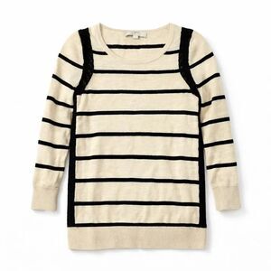 LOFT Lace Trim Sweater Striped Classic Coastal Soft Knit Workwear Pullover S